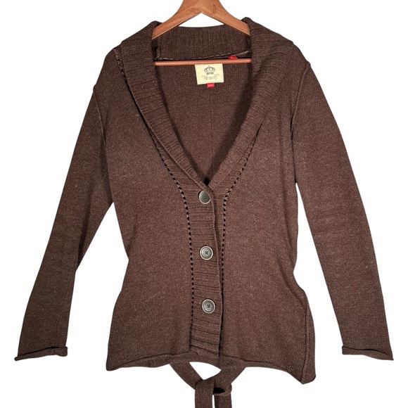 Esprit Y2K Merino Wool Blend Shawl Collar Cardigan Belted Brown M - Picture 4 of 14